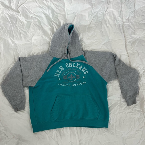 Retro Gray and Teal New Orleans French Quarter Hoodie - Picture 1 of 4